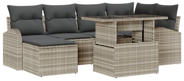 7 részes Kert Sofa Szett Párnákkal Világosszürke Poli Rattan