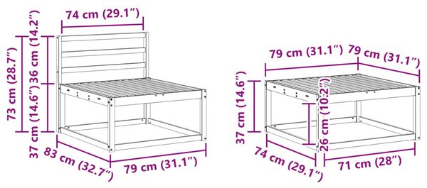 VidaXL Kültéri kanapé szett 5 pcs Fehér 79 x 79 x 37 cm Tömör Akácfa
