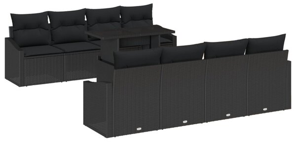 Kerti Kanapé Szett 9 db Fekete polirattan