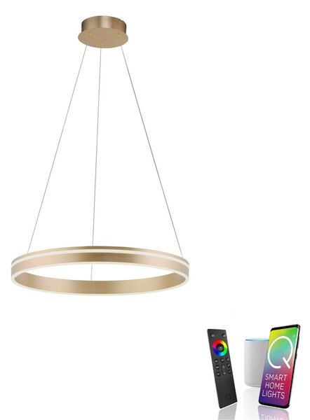 Q-Smart-Home Paul Neuhaus Q-VITO LED függő lámpa, 1 gyűrű, dimmelhető, Sárgaréz / arany, Nappali / Étkező, fém, Modern