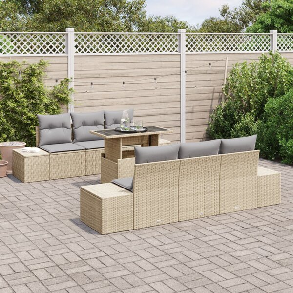 Kerti Kanapé Szett párnával 7 pcs Beige és Világosszürke