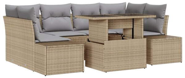 Kanapé Szett párnával 7 pcs Beige és Világosszürke polirattan