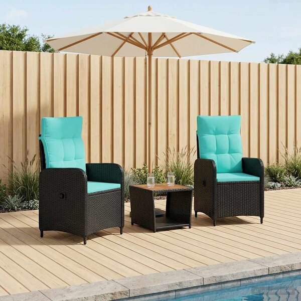 VidaXL Kerti lounge szett 3 db PE rattan és porbevonatos acél