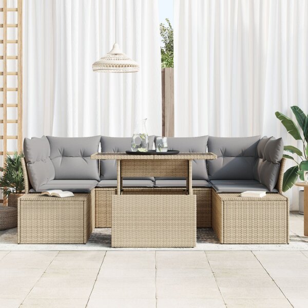 Kanapé Szett párnával 7 pcs Beige és Világosszürke polirattan