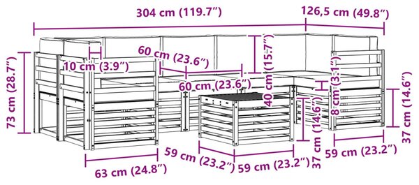 Kültéri kanapé szett 8 pcs Fehér és Világosszürke Poliészter
