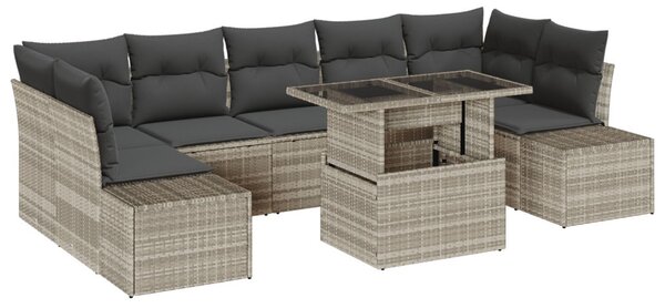 Kanapé Szett párnával 8 pcs Világosszürke polirattan