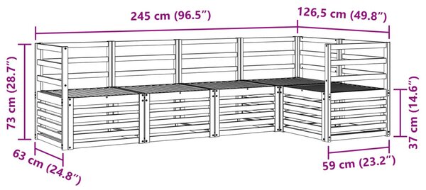 VidaXL Szegmentált kanapé szett 5 pcs Természetes Tömör Akácfa