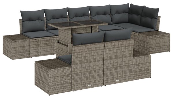 Kerti Kanapé Szett párnával 9 pcs Szürke polirattan