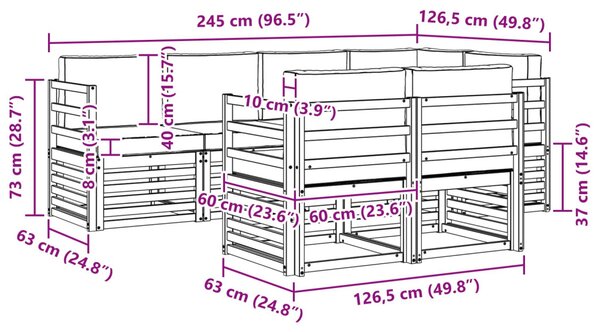 Kültéri kanapé szett 7 pcs Fehér és Bézs 245 x 126,5 x 73 cm