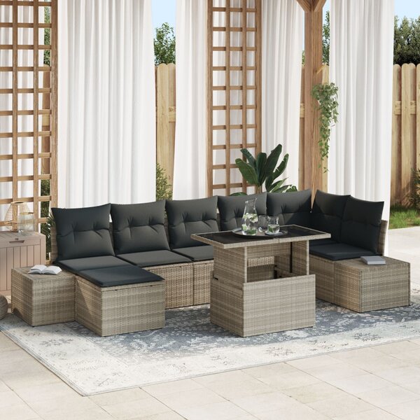 Kerti Kanapé Szett tárolóval 8 pcs Világosszürke Poli rattan