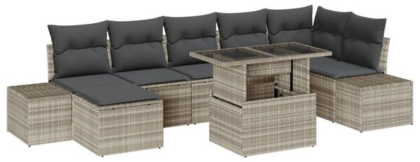 Kerti Kanapé Szett tárolóval 8 pcs Világosszürke Poli rattan