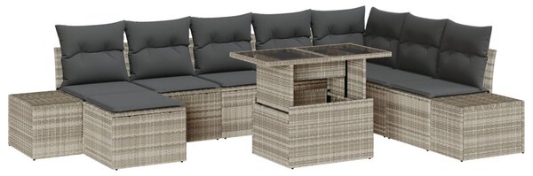 Kerti Kanapé Szett tárolóval 9 pcs Világosszürke Poli rattan