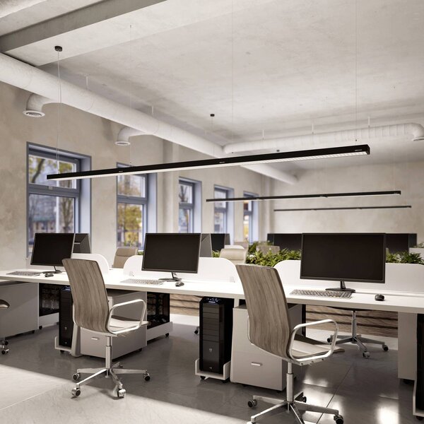 Arcchio Susi LED irodai függesztett lámpa, fekete, 120cm, 4000K, DALI, dimmelhető, Fekete, Dolgozószoba / Iroda, Alumínium, Modern