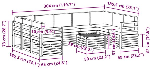 VidaXL Ülőgarnitúrák 10 pcs Természetes és antracit Tömör Akácfa