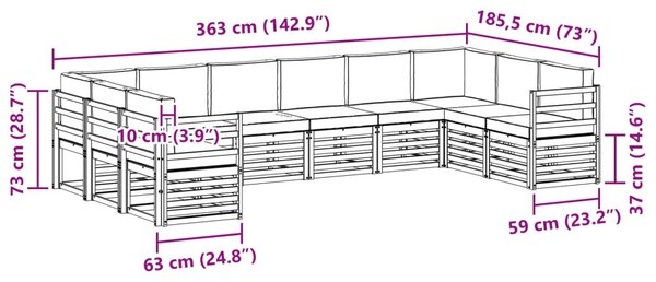 VidaXL Szegmentált kanapé szett 10 pcs Fehér és Antracitszürke