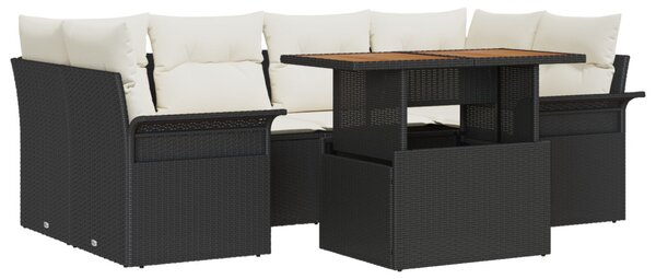 Kerti Kanapé Szett párnával 7 pcs Fekete és krémszínű