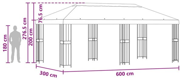 Kerti pavilon 6 x 3 m Krémszínű Poliészter és acél 190 gsm