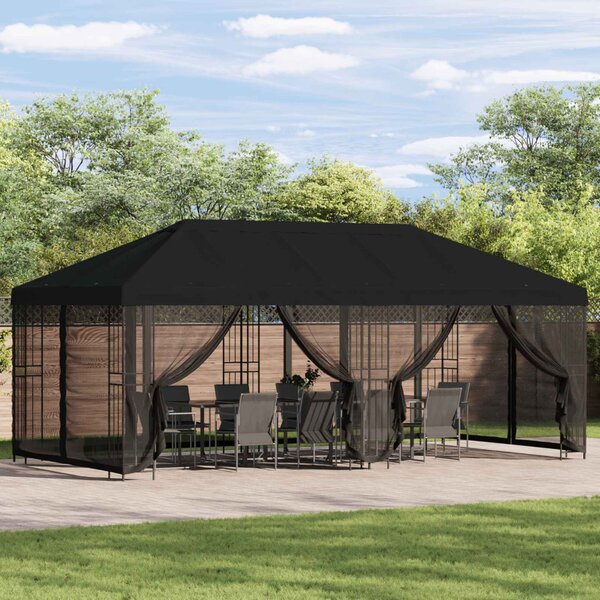 Kerti pavilon 6 x 3 m Fekete Poliészter és acél 190 gsm