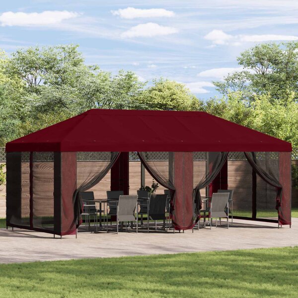 Kerti pavilon 6 x 3 m Burgundi Poliészter és acél 190 gsm