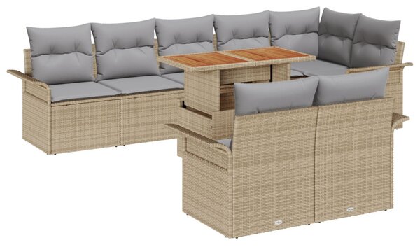 Kerti Kanapé Szett 9 db Beige és Világosszürke polirattan