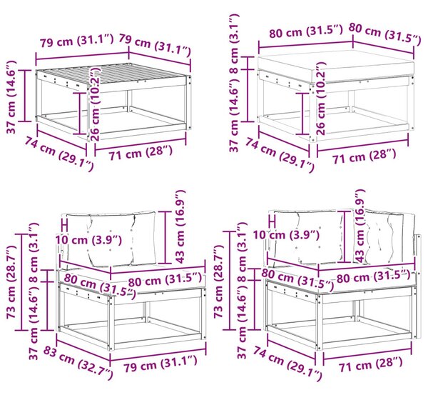 VidaXL Kültéri kanapé szett párnával 9 pcs Tömör Akácfa