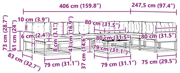 VidaXL Kültéri kanapé szett párnával 9 pcs Tömör Akácfa