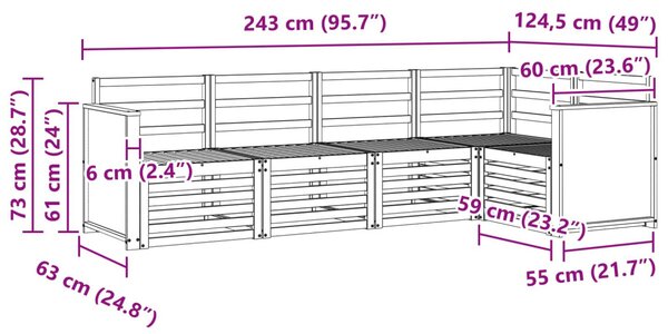 VidaXL Szegmentált kanapé szett 4 pcs Természetes Tömör Akácfa