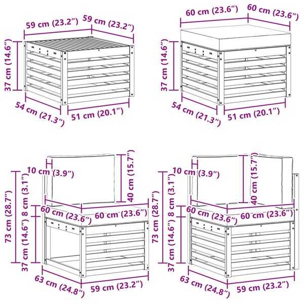 VidaXL Kültéri kanapé szett párnával 7 pcs Természetes