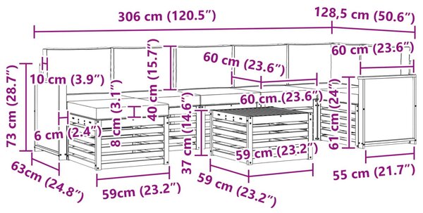 VidaXL Kültéri kanapé szett párnával 7 pcs Természetes