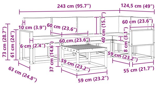 VidaXL Kültéri kanapé szett 6 pcs Természetes és antracit Tömör Akácfa