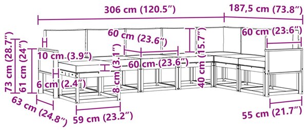 VidaXL Kültéri kanapé szett 8 pcs Természetes és antracit