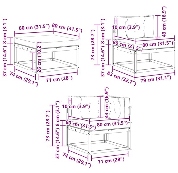 Kültéri kanapé szett párnával 6 pcs Természetes és krémszínű