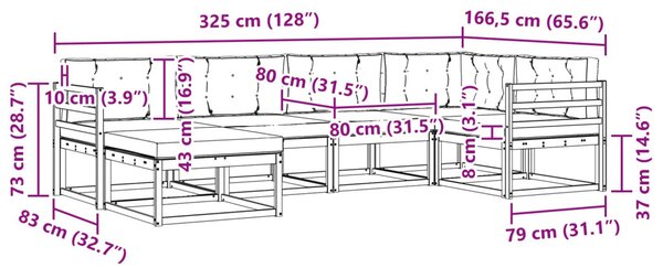 Kültéri kanapé szett párnával 6 pcs Természetes és krémszínű