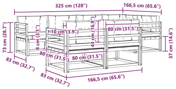 Kültéri kanapé szett párnával 7 pcs Természetes és antracit