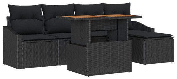 Kerti Kanapé Szett 6 db Fekete Poli rattan