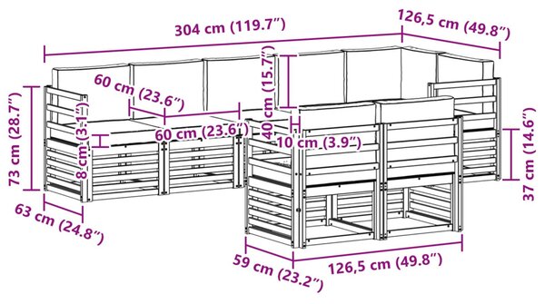 VidaXL Ülőgarnitúrák párnával 8 pcs Fehér és Krém színű Tömör Akácfa