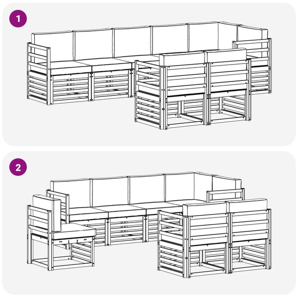 VidaXL Ülőgarnitúrák párnával 8 pcs Fehér és Krém színű Tömör Akácfa