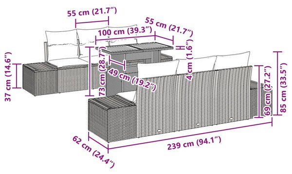 Kert étkező szett párnával 7 pcs Szürke és Barna