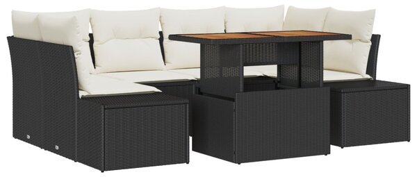Kerti Kanapé Szett 7 db Fekete Poli rattan