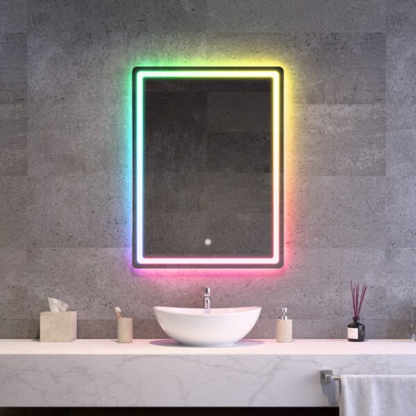 Fürdőszobai LED tükör 60x80cm | Fehér és színes háttérvilágítás - RGB funkciók