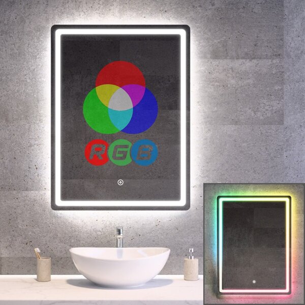 Fürdőszobai LED tükör 60x80cm | Fehér és színes háttérvilágítás - RGB funkciók