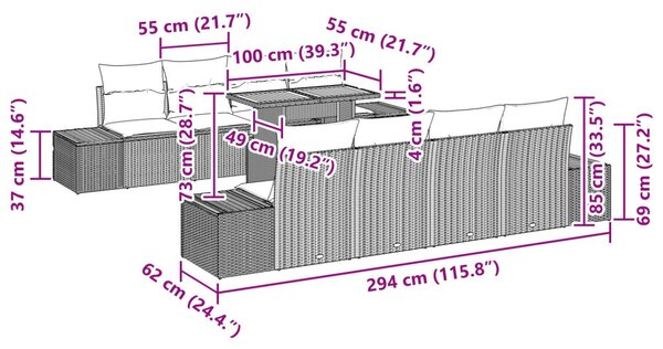 Kert étkező szett párnával 9 pcs Barna és szürke