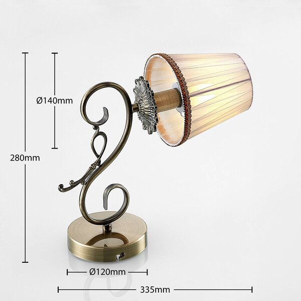 Lindby fali lámpa Finnick, antik sárgaréz színben, 34 cm, E14, dimmelhető, Bronz / antik sárgaréz, Nappali / Étkező, Textil / szövet / selyem