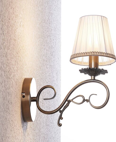 Lindby fali lámpa Finnick, antik sárgaréz színben, 34 cm, E14, dimmelhető, Bronz / antik sárgaréz, Nappali / Étkező, Textil / szövet / selyem