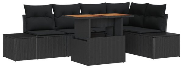 Kerti Kanapé Szett 6 db Fekete polirattan
