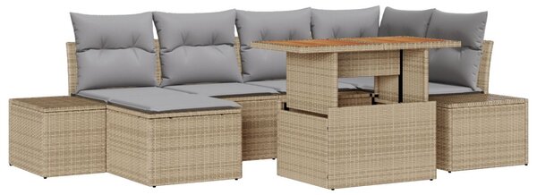 Kerti Kanapé Szett tárolóval 7 pcs Bézs Poli rattan