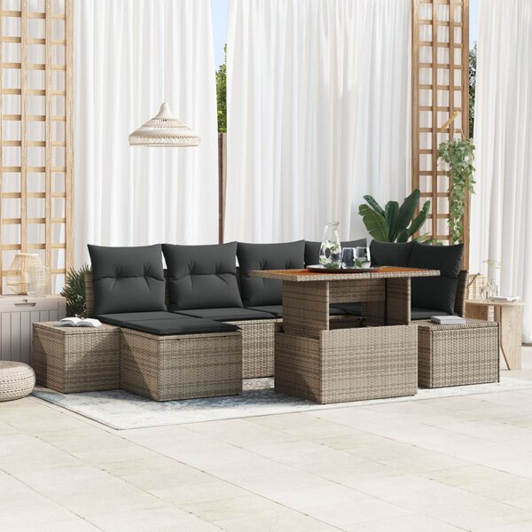 Kerti Kanapé Szett tárolóval 7 pcs Szürke Poli rattan