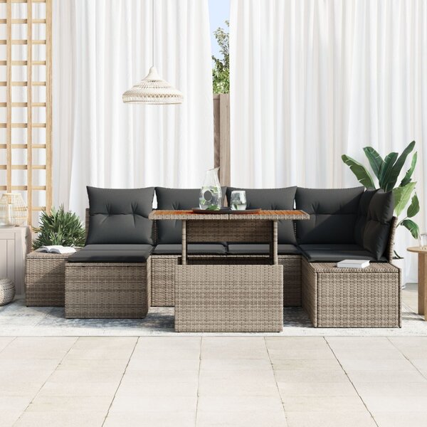 Kerti Kanapé Szett tárolóval 7 pcs Szürke Poli rattan