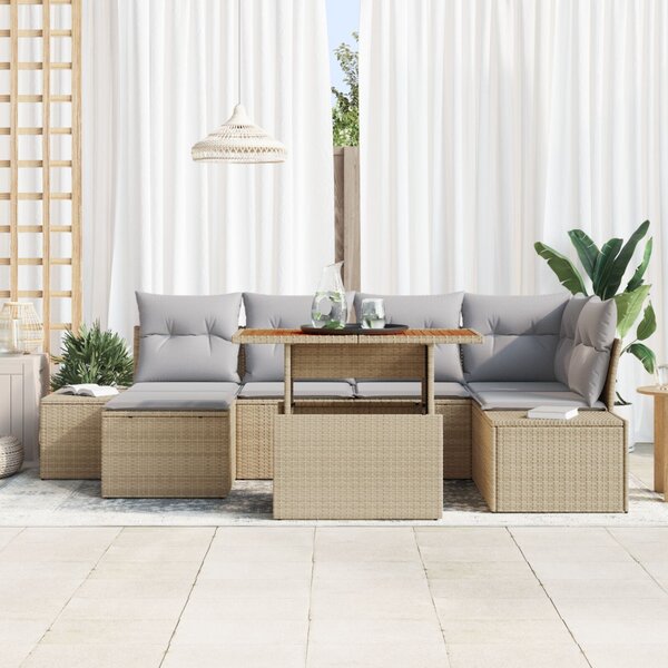 Kerti Kanapé Szett tárolóval 7 pcs Bézs Poli rattan