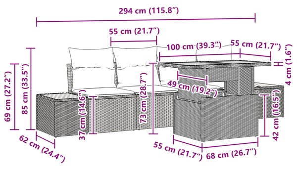 Kert étkező szett párnával 5 pcs Barna és szürke
